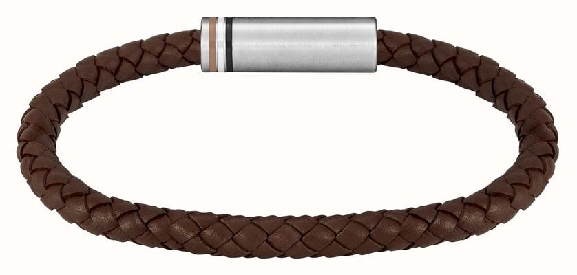 BOSS Jewellery Men's Ares Braided Brown Leather Stainless Steel Bracelet 1580623