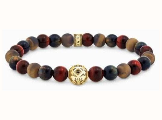 Thomas Sabo Gold-plated Beads Bracelet With Blue Gold And Red Tiger's Ey A2145-324-2-L19