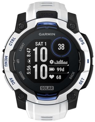 Garmin Instinct 3 - Solar Outdoor GPS Smartwatch (45mm) Whitestone with Whitestone/Bolt Blue Band 010-02934-03