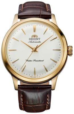 Orient Men's 36mm Automatic Dress Watch White Dial Gold-Tone Stainless Steel Case Brown Leather Strap RA-BB0101S30B
