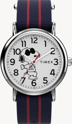 Timex x Peanuts Weekender (38mm) White Dial / Blue and Red Striped Fabric Strap TW2Y31100