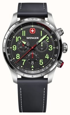 Wenger Terragraph Quartz Chronograph (43mm) Textured Black Dial / Black Leather Strap 01.0543.110
