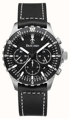 Damasko DC86/2 Chronograph Manufacture Automatic (42mm) Black Dial / Black Snow Calf Leather Strap DC86/2 BLACK CALF LEATHER | WHITE