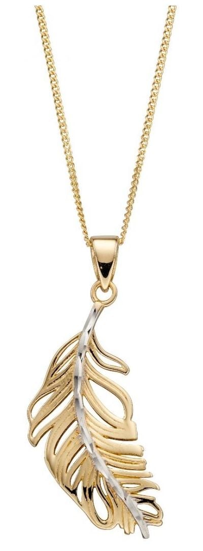 Elements Gold GP2228 9ct Y/g w/g Centre Feather Pendant Jewellery