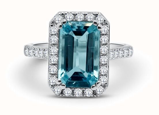 Bass International Diamond Jewel Platinum Aquamarina 2.49ct 18ct White gold Diamond Large Emerald Cut Ring U64