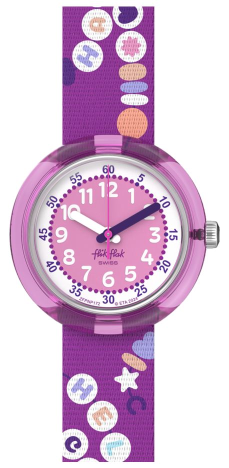 Flik Flak FPNP172 BFF (31.85mm) Pink and White Dial / Purple Watch