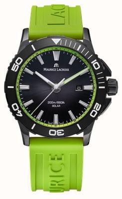 Maurice Lacroix Pontos S Solar Date (42mm) Black Smoked Translucid Dial / Green Fluo Rubber Strap Watch PT1008-DLB00-330-5