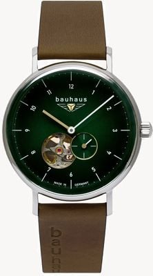 Bauhaus Classic Open Heart Automatic (41mm) Dark Green Dial / Brown Leather Strap 21664