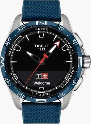 Tissot T-Touch Connect Solar Titanium (47.5mm) Black Dial / Blue Synthetic Grained Cowhide Strap T1214204705106