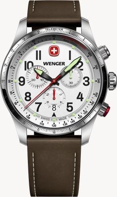 Wenger Terragraph Quartz Chronograph (43mm) Textured White Dial / Brown Leather Strap 01.0543.109