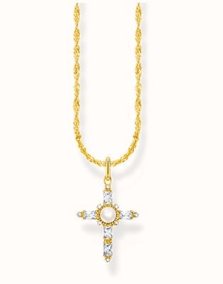 Thomas Sabo Gold-plated necklace with white cross pendant Cross Romance KE2296-445-14-L45V