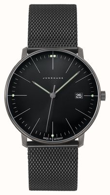 Junghans max bill Quartz (38mm) Matte Black Dial / Black PVD Stainless Steel Mesh Bracelet 41/4660.46