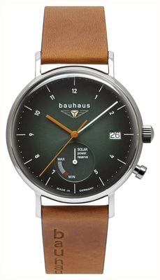 Bauhaus Classic Solar Power Reserve (41mm) Green Dial / Brown Leather Strap 21124