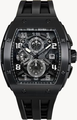 TSAR BOMBA Elemental Series Quartz Chronograph (44.6mm) Black Dial / Black FKM Rubber Strap TB8211Q-04
