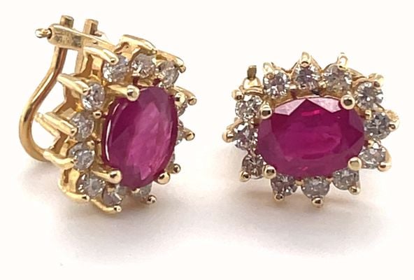 18ct Y/g Large Dia Ruby Flower Cluster Earrings J64063