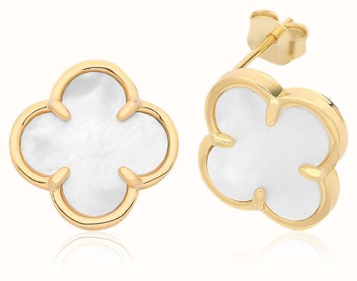 James Moore TH SILVER Y/G PLATED MOTHER OF PEARL CLOVER LEAF STUDS G51375GP