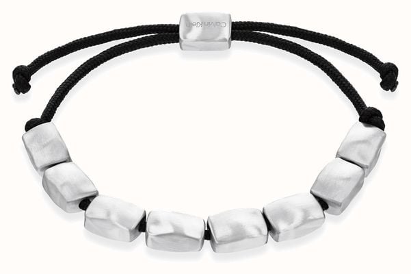 Calvin Klein CK Metallic Waves Men's Stainless Steel Bead Black Cord Bracelet 35100035