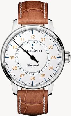 MeisterSinger Perigraph White Dial / Brown Leather Strap AM1001G