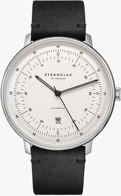STERNGLAS Hamburg Automatic (42mm) Silver-Satined Dial / Vintage Grey Leather Strap S02-HH47-VI15