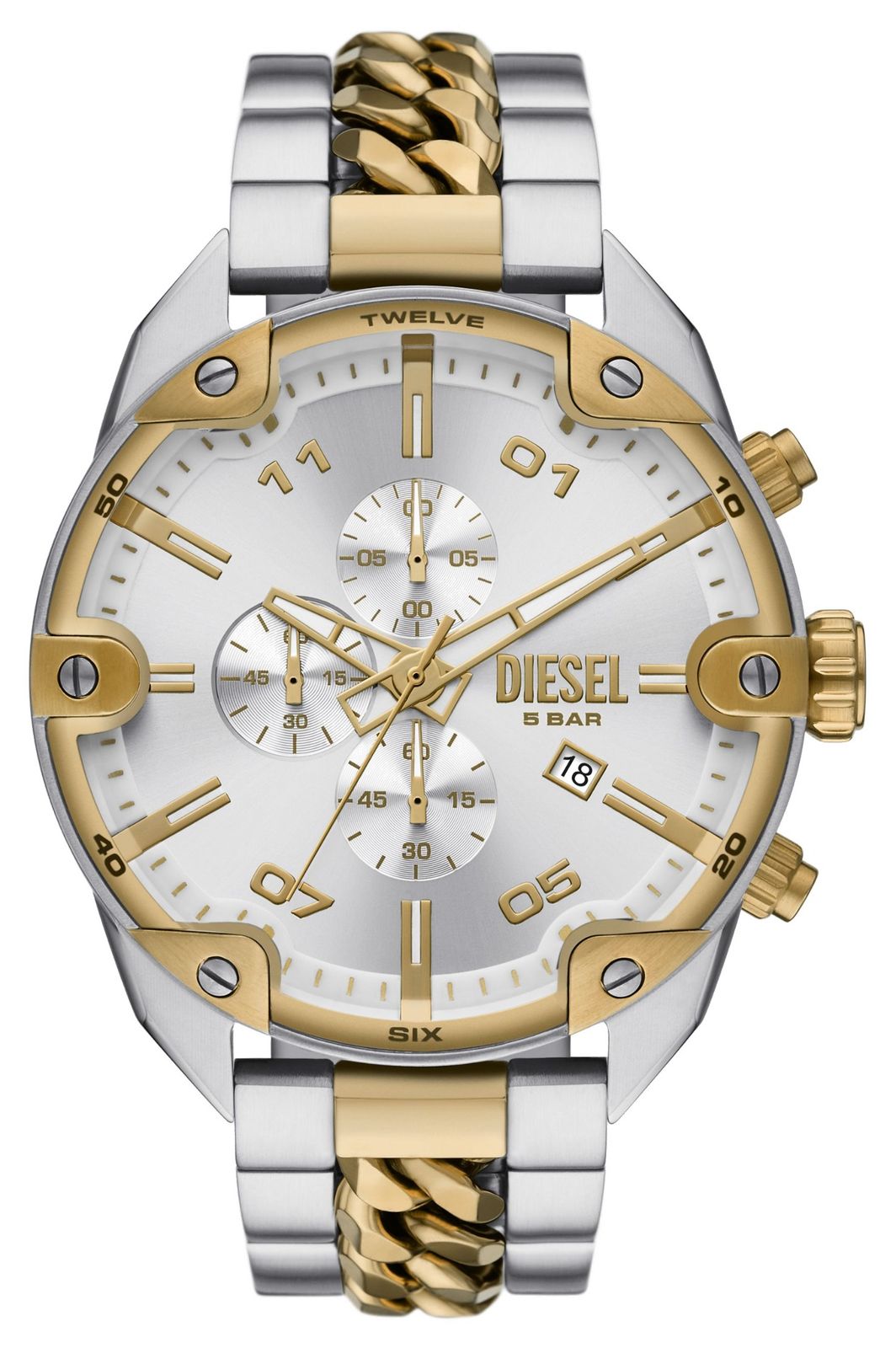 Diesel DZ4629 Spiked (49mm) Silver Dial / Two-Tone Stainless Watch