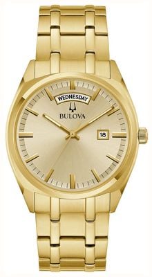 Bulova Surveyor Day-Date Quartz (39mm) Gold Dial / Gold PVD Stainless Steel Bracelet 97C115