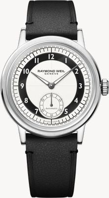 Raymond Weil Millesime Automatic Small-Seconds (39mm) Cream Tuxedo Sector Dial / Black Calf Leather Strap 2930-STC-05642