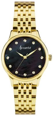 Accurist Women's Dress Diamond Quartz (28mm) Black Mother-of-Pearl Dial / Gold PVD Stainless Steel Bracelet 77004