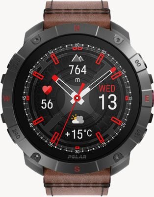 Polar Grit X2 Pro Titan Premium GPS Smart Sports Watch (M-L) Brown Leather Strap + Black Silicone Strap 900110288