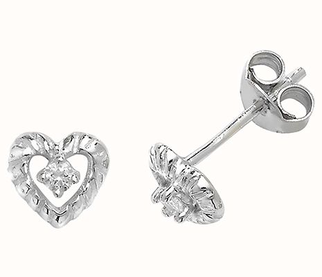 James Moore TH Silver Heart Cubic Zirconia Cluster Stud Earrings G51050