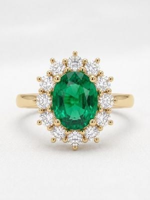 Bass Jewellery 18ct Yellow Gold Emerald And Diamond Cluster Ring 1.44ct 0.62ct Di J89013