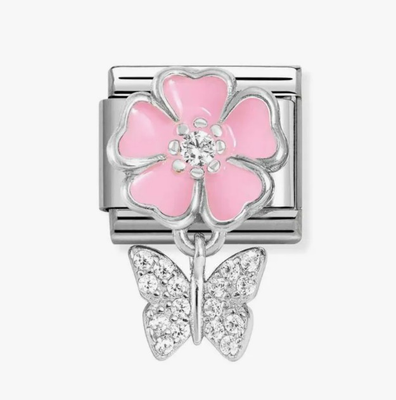 Nomination Classic Butterfly Pink Peach Blossom Sterling Silver Charm 331814/02