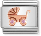 Nomination Classic Symbols In Stainless Steel With 9k Rose Gold And CZ Pink Baby Carrier Charm 430305/06