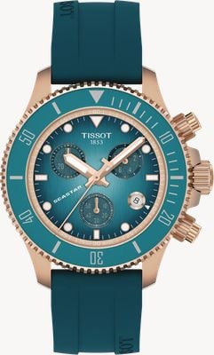 Tissot Seastar 1000 Quartz Chronograph (38mm) Graded Turquoise Dial / Turquoise Silicone Strap Watch T1202173704100