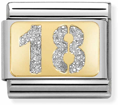 Nomination Classic GLITTER PLATES In Steel Enamel And 18ct Gold 18 SILVER Charm 030224/01