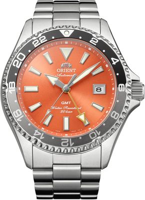 Orient Men's Mako GMT Automatic Orange Dial Stainless Steel Bracelet RA-BC0004Y30B