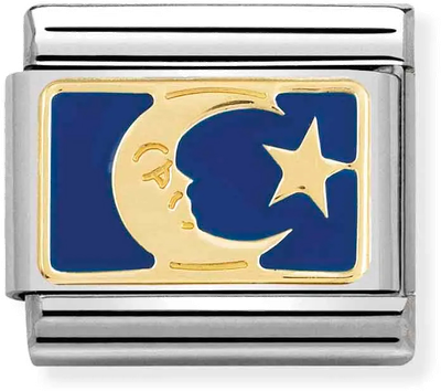 Nomination Classic Blue Moon 18ct Gold & Steel Enamel Charm 030284/45