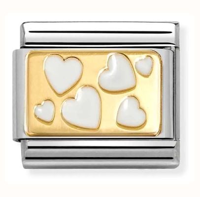 Nomination Composable Classic Link White Enamel Hearts Gold Plated Stainless Steel 030284/70