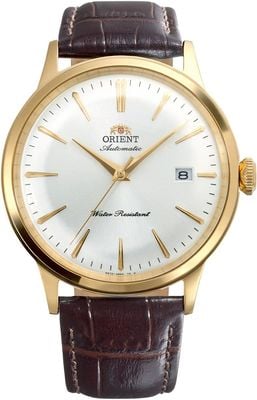 Orient Men's Automatic Gold Tone Stainless Steel Case Brown Leather Strap With Domed Mineral Crystal RA-AC0028S30B