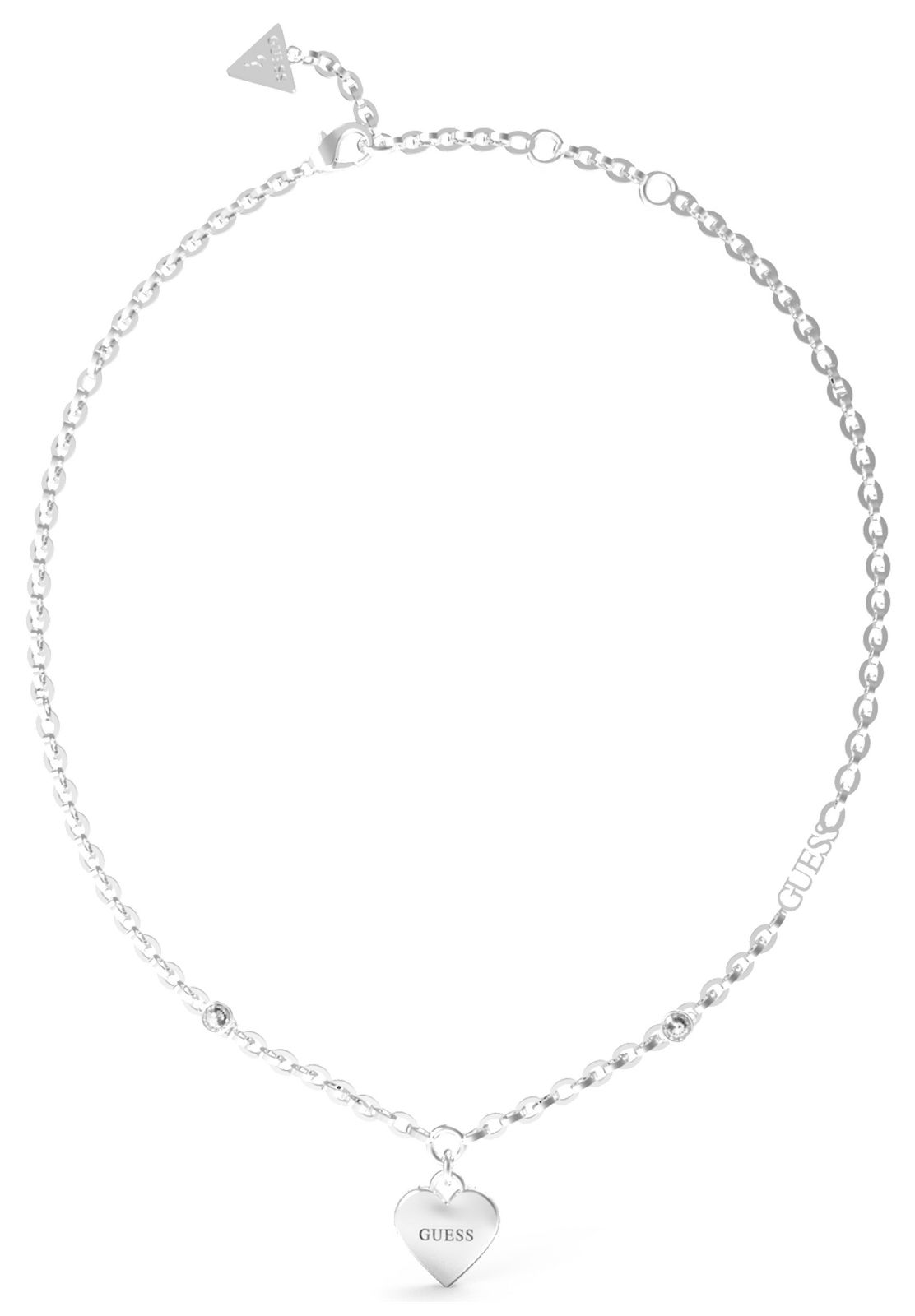 Guess UBN02230RH Rhodium Plated 16-18" Fine Chain Heart Jewellery