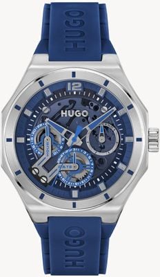 HUGO Men's #Grail Skeleton (44mm) Blue Dial / Blue Silicone Strap 1530375