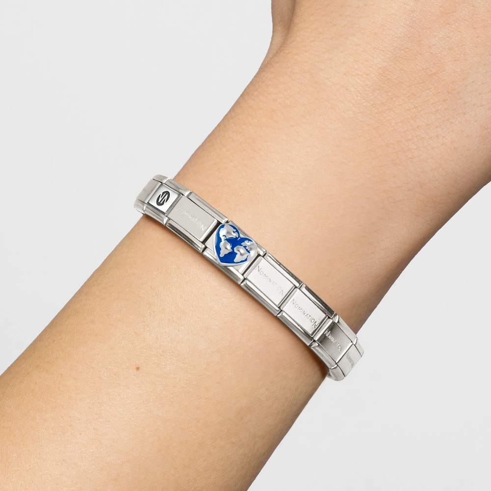 Nomination Classic World Map Heart Blue Enamel Sterling Silver Charm 330204/45 - alternate view 2