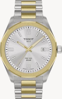 Tissot PRC 100 Solar (39mm) Silver Dial / Two-Tone Stainless Steel Bracelet Watch T1514222203100