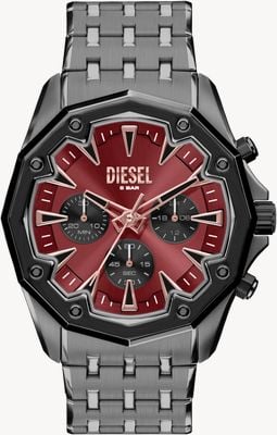 Diesel Stinger Quartz Chrono (46mm) Burgundy Sunray Dial / Gunmetal PVD Stainless Steel Bracelet DZ4715