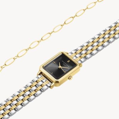 Rosefield Octagon - Gift Set (23mm) Black Dial / Two-Tone Stainless Steel Bracelet BDOOG-X290