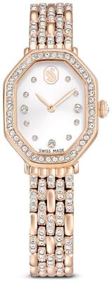 Swarovski Dextera Octagon (23mm) Silver Sunray Dial / Crystal-Set Rose-Gold PVD Stainless Steel Bracelet 5715517