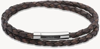 Unique & Co Dark Brown Leather |Steel Clasp | Bracelet B171ADB/21CM