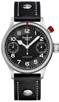 Hanhart PIONEER MonoScope Automatic Chronograph (45mm) Black Dial / Black Leather Strap - M 733.210-0010