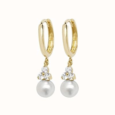 James Moore TH 9k Yellow Gold Drop Pearl Cubic Zirconia Earrings ER1133