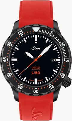Sinn U50 HYDRO S 5000m (41mm) Black Dial / Red Silicone Strap Watch 1051.020 RED SILICONE