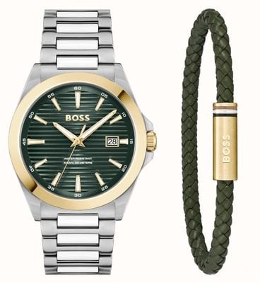 BOSS Strike A Watch & Bracelet Gift Set (41mm) Green Dial / Stainless Steel Bracelet 1570179